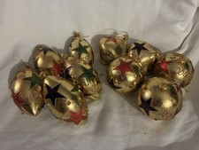 Set Of 10 Vintage Gold Metallic Ornaments With Star Accents.   picture