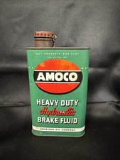 Vintage 1 Pt Amoco American Oil Hydraulic Brake Fluid Motor Oil Slim Tin Can picture
