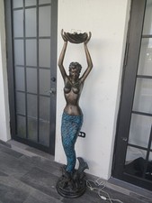 Bronze Painted Solid Resin Mermaid Statue Lamp 5 Feet Tall Vintage picture