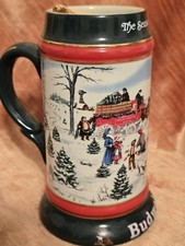 Vintage 1991 BUDWEISER CLYDESDALE Holiday STONEWARE STEIN Beer Mug CERAMARTE NWT picture