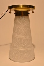 Vintage Gill Glass MCM Brass Flush Mount Ceiling Light Fixture Splatter Shade picture
