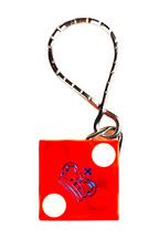 PARADISE ISLAND CASINO RESORT RED DICE KEYCHAIN SOUVENIR w/ Crown, VGC picture