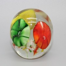 Vintage Art Glass Floral Paperweight Multi Color 1.75