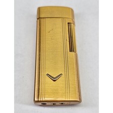 Ronson Butane Lighter Mens Gold Good Brushed Pinstripe Chevron Korea Vintage picture