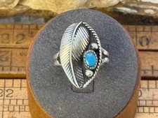 Vintage Native Navajo Sterling Silver Turquoise Blossom Ring sz 7--2349.26 picture