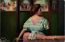 1908 Rotograph Dayton Ohio Comic Postcard Woman Looking at Pictures picture