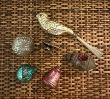 5 Antique Mercury Glass Feather Tree Ornaments, C. early 1900's picture