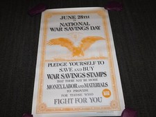 VINTAGE WWI WORLD WAR 1 NATIONAL WAR SAVINGS DAY  WSS SAVE & BUY EAGLE POSTER picture