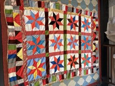 Handmade 70s Colorful Star patchwork Quilt Full queen Vintage picture