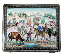 Antique Persian Enamel Cigarette Case with Miniature Painting & Gol-o-Bolbol picture