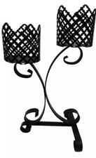 Cute Rare Mid Century RETRO Mesh Metal Tabletop Double candle Holders Vintage  picture