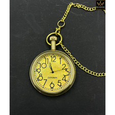 Brass Pocket Watch Polished Finish with Chain London Dial – Gift Collectible picture