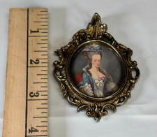 VTG Mini Victorian Ornate Italian Silk Art Picture Brass Metal Frame 3.5
