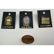 Alaska Souvenir Lapel Pin Set Anchorage Wildlife Center Last Frontier 4pc picture