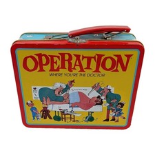 2000 Hasbro Operation Board Game Metal Lunch Box Tin Pail, 4 Magnetic Game Pcs picture