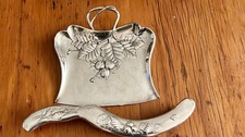 Silver Plated EPNS Crumb Brush & Catcher Set Art Nouveau Leaf & Nut Design VTG picture