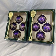 Vintage Rauch Victoria Collection Purple Gold Glass Christmas Ornaments 8pc USA picture