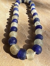 Antique Dogon Dutch Wound Glass Beads Cobalt Blue & Clear 17mm / 18