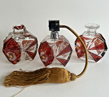 Antique 30s Art Deco Glass Vanity & Perfume 3pc Set by Karl Palda Rare Vintage picture