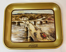 Vintage 1984 Coca Cola Zanesville Ohio Y Bridge Gold Metal Serving Tray 75th picture