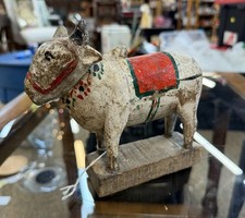 Vintage Old Antique Hand Crafted Wooden Hindu Cow Painted Statue / Figure picture