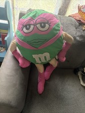 Pre owned Vintage Nanco 2010 Green M&M Superhero Plush Doll Pink Mask Jumbo 28