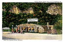 1940s Fort Leonard Wood, Missouri 1936 Ford Tudor Postcard Devil's Elbow Rt 66 picture