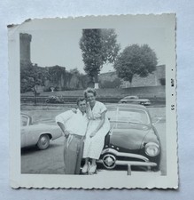 Vtg B&W Snapshot 1955 Couple with Classic Ford Sedan Car Automobile picture