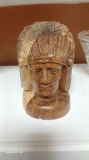 Native American Hand carved Folk Art Bust Solid Wood Vintage picture