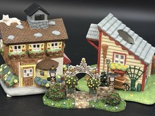 PartyLite Olde World Village 3pc Flower Shop Garden Shed Arbor Gate Tealight picture