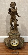Antique Green Onyx French Statue Clock - Le Ruisseau Par Bruchon - Runs picture