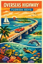 🌴 Retro Overseas Highway Florida Keys Poster - 24x36” - Hi-Res💎 Print 200GSM picture
