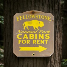Vintage Yellowstone National Park Porcelain Sign Cabins Wyoming Yosemite Geyser  picture