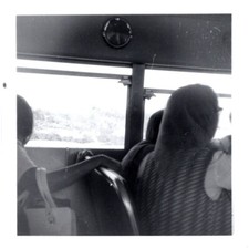 Women Looking Out Window on Scenic Bus Ride 1950s Vintage Found Photo 3.5x3.5 picture