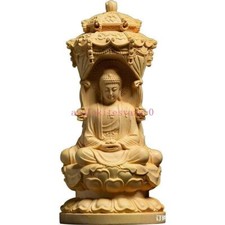 11cm Three Faces Amitabha Guanyin Bodhisattva Carving Buddha Statue Wood Home picture