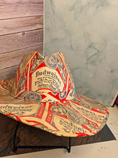 Vintage 1970s Budweiser Canvas Wrapped Straw Cowboy Hat Beer Promo Label Large picture