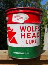 Vintage Wolf's Head 5 Five Gallon Metal Can Bucket Pail Empty  picture