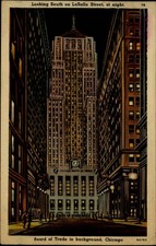 Chicago IL LaSalle St Board of Trade at night mailed 1941 linen vintage postcard picture