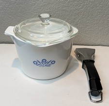VTG Corning Ware Blue Cornflower 1 QT Sauce Maker Lid Handle P-55-B 3 Piece Set picture