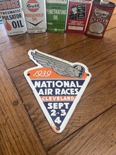 RARE 1939 NATIONAL AIR RACE CLEVELAND OHIO PORCELAIN SIGN AIRPLANE AVIATION picture