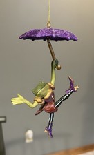 RARE VTG Katherines Collection Ornament Frog Dancing Purple Glitter Umbrella 6” picture