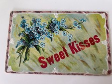 Sweet Kisses Blue Flowers Vintage Postcard picture