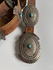 Vintage Navajo Sterling Silver Turquoise Concho Belt  picture