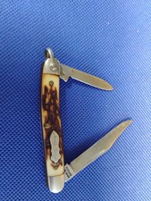Schrade Uncle Henry Knife Made In USA 807UH Two Blade Staglon Handles Vintage picture
