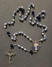 Coronation of Mary Blue Floral Porcelain and Blue Glass Rosary picture
