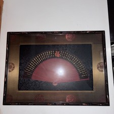 Vintage Exclusive, Chinese Fan Mounted in Decorative Shadow Box.  picture