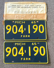 RARE NOS ORIGINAL 1965 FARM MICHIGAN LICENSE PLATE PLATES PAIR VERY NICE TRUCK picture