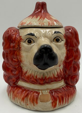 Vintage Staffordshire Double Sided Spaniel Dog Head Cannister Tobacco Jar picture