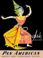 Bangkok Thailand Thai Dancer Asia Pan American Travel Advertisement Art Poster picture