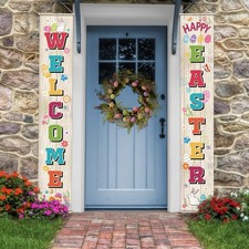 Blulu Easter Porch Banner for Front Door Welcome Happy Beige  picture